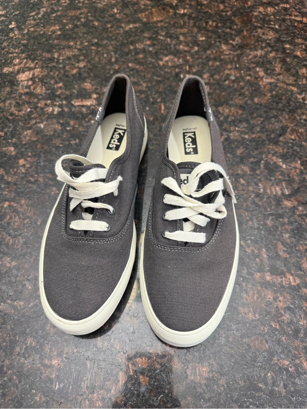 Keds womens’ Canvas Lace-Up Sneakers in Charcoal with White Accents - like new
